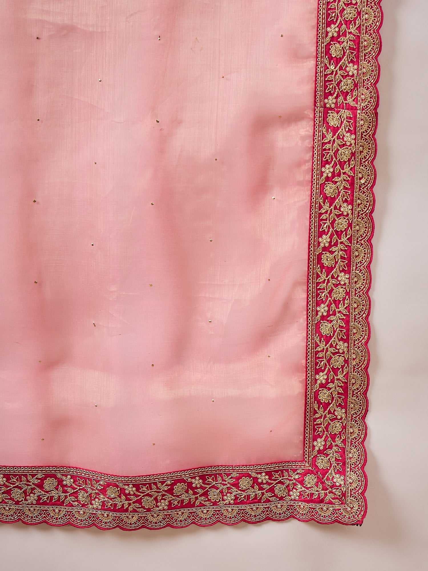 Pink  Organza Solid with Coding Border Saree with Unstitched Blouse