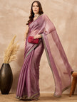 Onion Satin Solid with Embroidered Border Saree with Unstitched Blouse