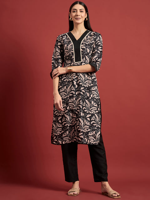 Black  Polyester Printed A-Line Kurta  Palazzo