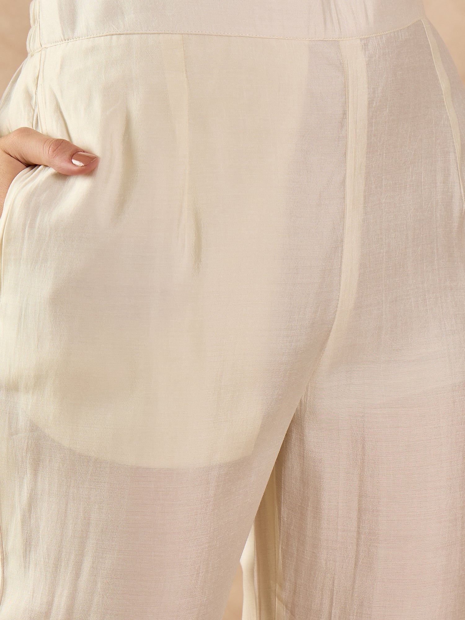 Off White  Silk Blend Embroideried A-Line Kurta Trouser