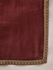 Maroon Satin Solid with Coding Border Saree with Unstitched Blouse