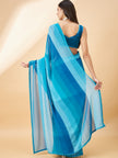 Blue Georgette Printed with Embllished Lace Saree with Unstitched Fancy Blouse