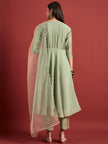 Green  Silk Blend Embroideried A-Line Kurta Trouser