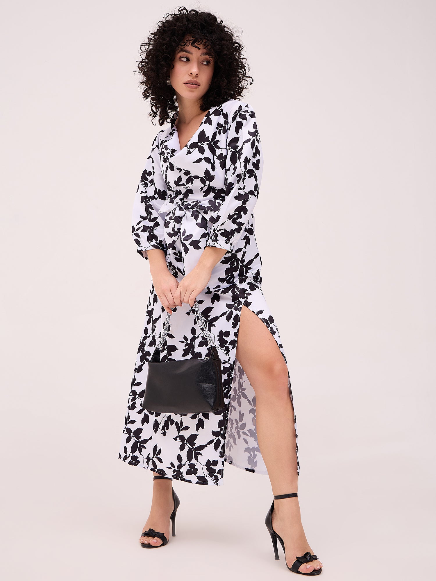 Multi Polyester Printed Cuffed Sleeves Floral Dress