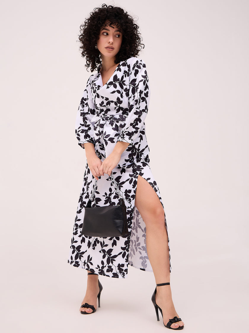 Multi Polyester Printed Cuffed Sleeves Floral Dress
