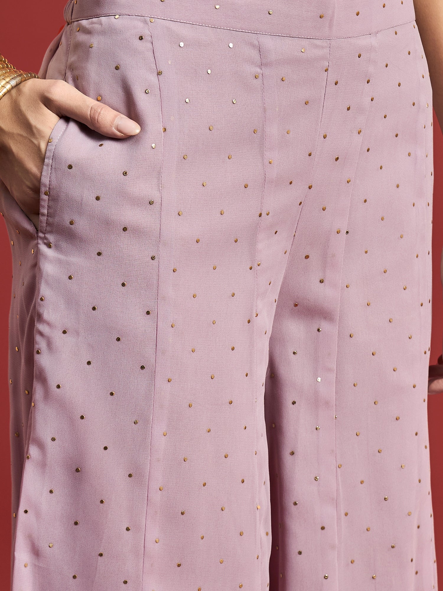 Purple  Georgette Embroideried A-Line Kurta Palazzos