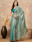 Blue Organza Solid with Gota Lace Saree with Unstitched Blouse