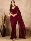 Maroon Satin Solid With Stone Work Border Saree with Unstitched Fancy Blouse