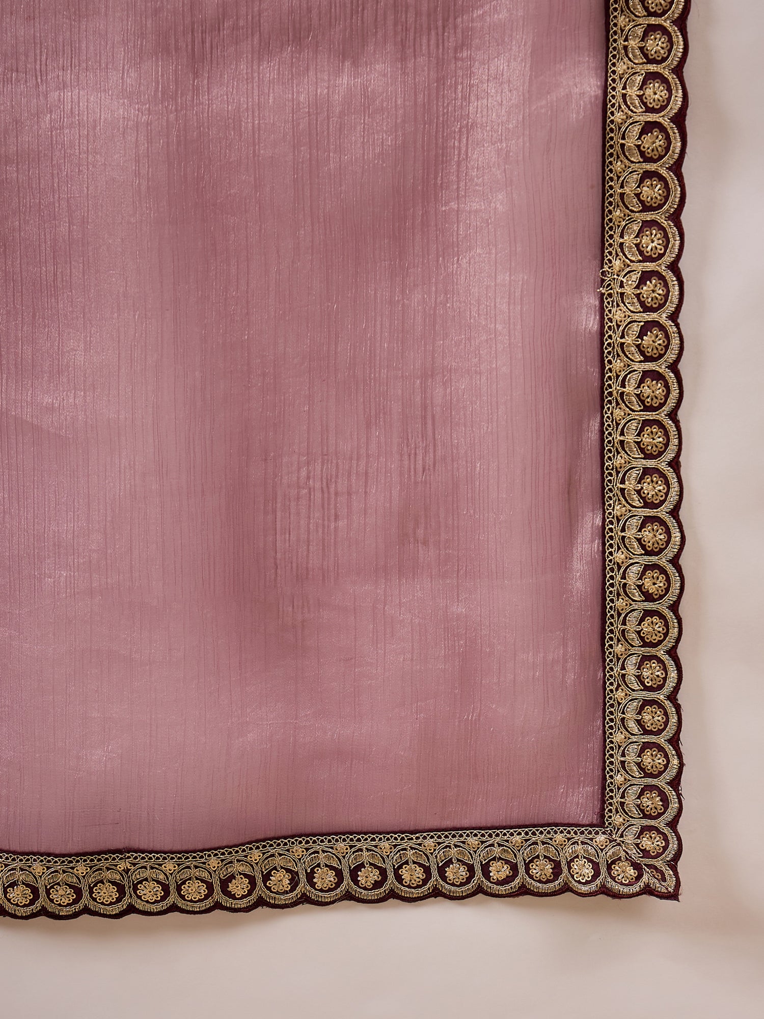 Onion Satin Solid with Embroidered Border Saree with Unstitched Blouse