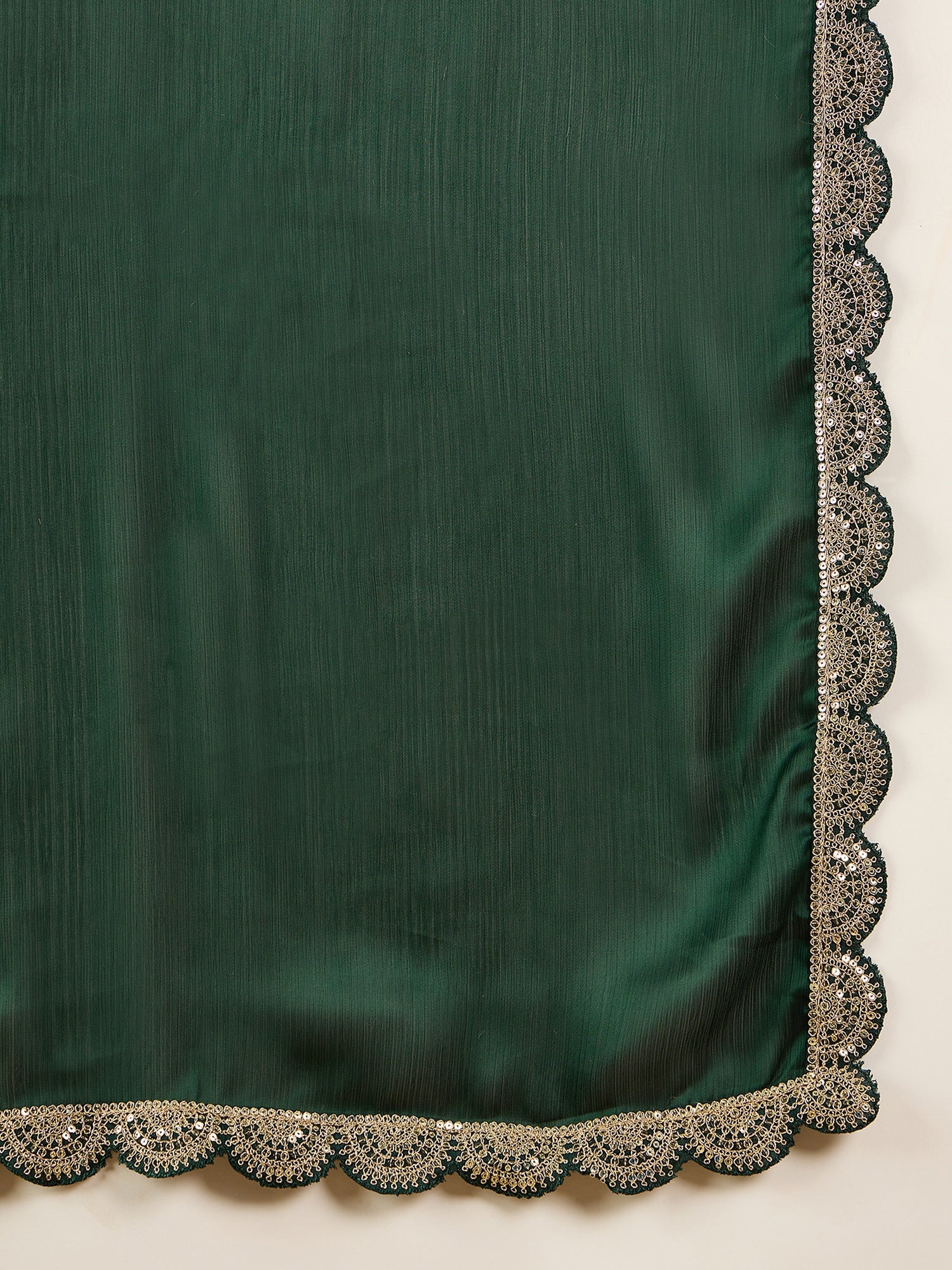 Green Satin Solid With Embellished Lace Saree with Unstitched Fancy Blouse