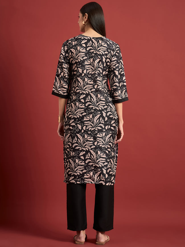 Black  Polyester Printed A-Line Kurta  Palazzo