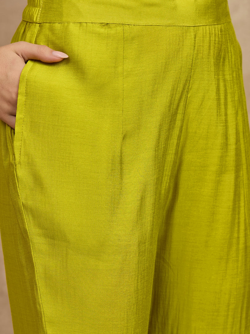 Yellow  Silk Blend Embroideried Straight Kurta Sharara