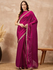 Magenta Organza Solid with Gota Lace Saree with Unstitched Blouse