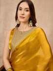 Mustard Satin Solid With Embroidered Border Saree with Unstitched Blouse