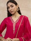 Magenta  Chinon Embroideried Straight Kurta Trouser