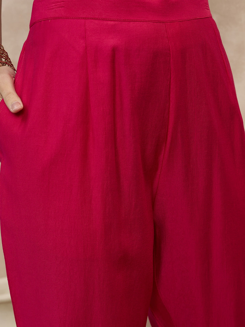 Magenta  Chinon Embroideried Straight Kurta Trouser