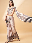Multicolour Satin Printed  Saree with Unstitched Fancy Blouse