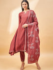 Rust Pure Cotton Solid A-Line Kurta Trouser  With Dupatta