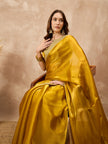 Mustard Satin Solid With Embroidered Border Saree with Unstitched Blouse