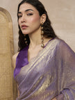 Lavender Satin All Over Stone Work With Stone Work Border Saree with Unstitched Blouse