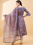 Grey   Pure Cotton  Printed  Anarkali Kurta  Trouser