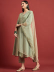 Green  Silk Blend Embroideried A-Line Kurta Trouser