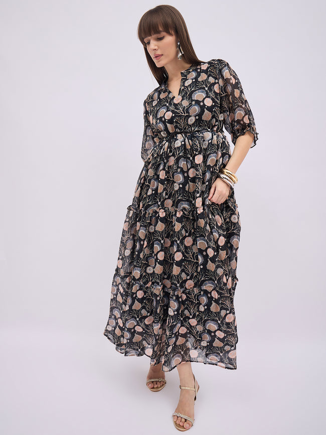 Multi BLENDED Printed Regular Sleeves Floral Dress