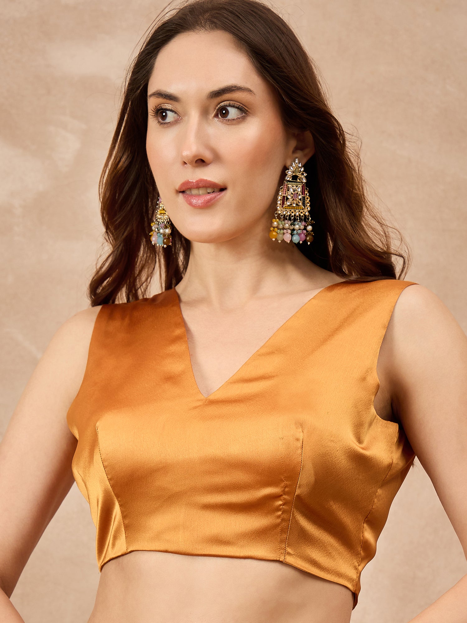 Mustard Satin Solid With Stone Work Border Saree with Unstitched Blouse