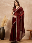 Maroon Satin Solid with Coding Border Saree with Unstitched Blouse