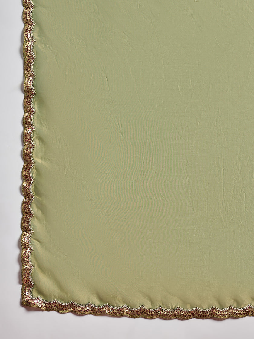 Green Organza Solid With Embellished Lace Saree with Unstitched Fancy Blouse