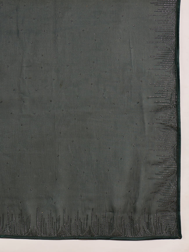 Green Georgette Solid With Stone Work Border Saree with Unstitched Fancy Blouse
