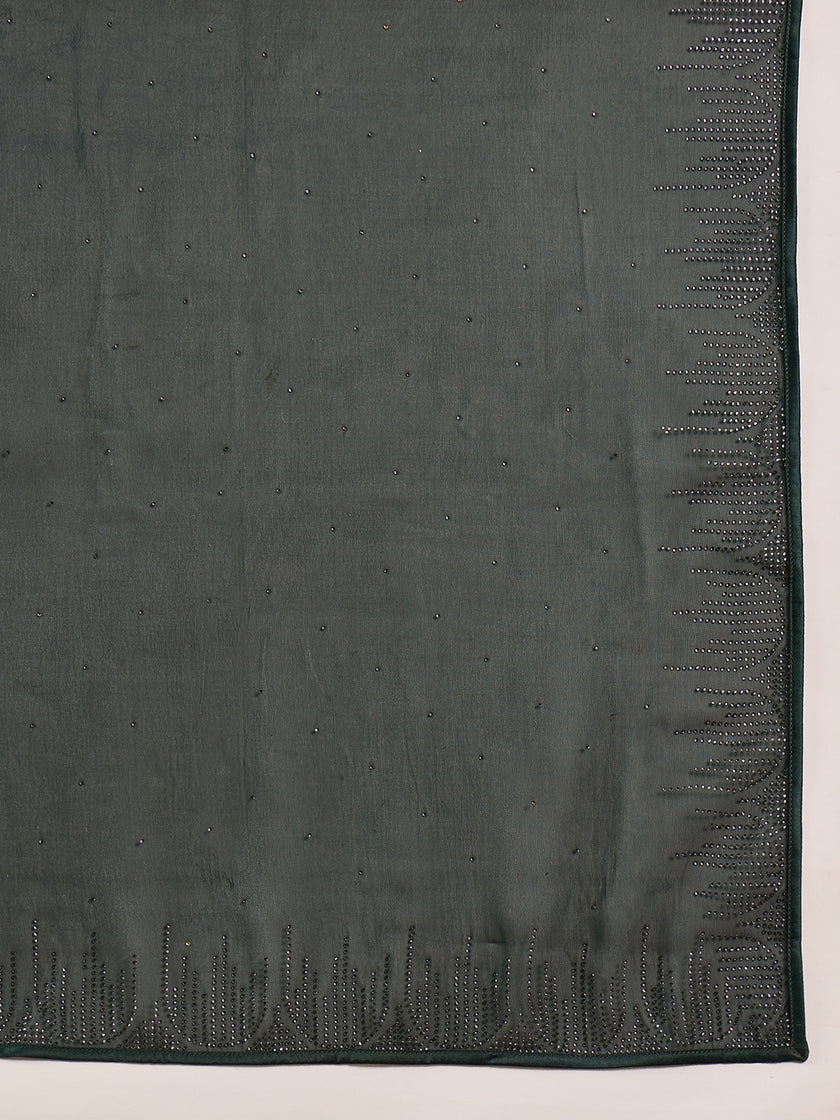 Green Georgette Solid With Stone Work Border Saree with Unstitched Fancy Blouse