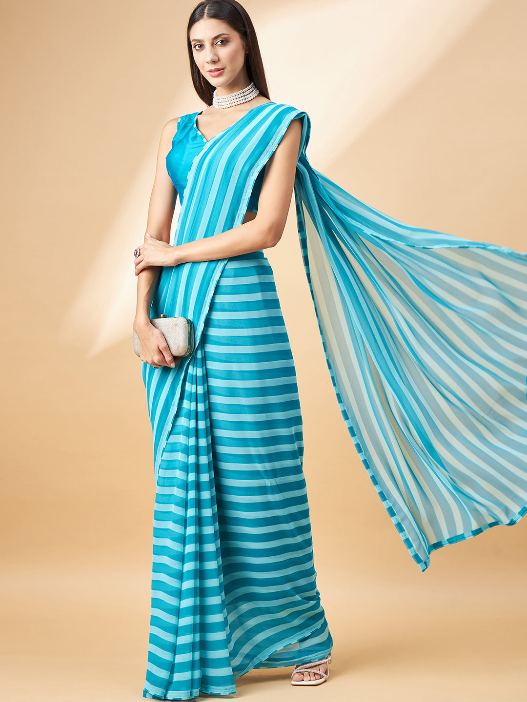 Blue Georgette Printed  Saree with Unstitched Fancy Blouse