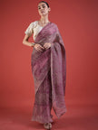 Wine  Pure Chiffon ZigZag Pattern Print With Embellished Lace Saree with Unstitched Fancy Blouse
