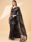 Black Pure Chiffon Jari Line Work Ready to Wear Saree with Unstitched Fancy Blouse