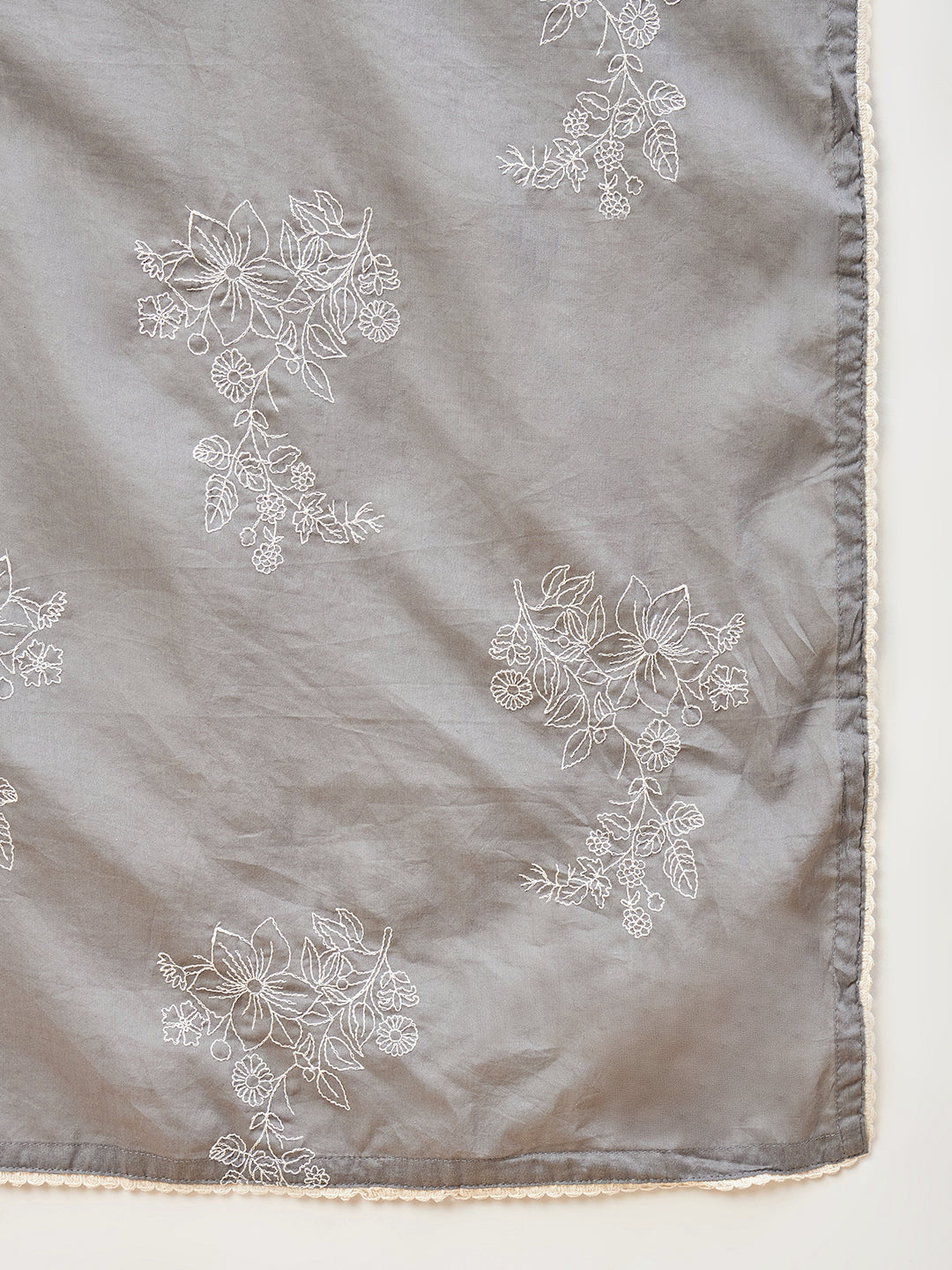 Grey Pure Cotton Solid A-Line Kurta Trouser  With Dupatta