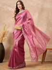 Pink  Poly Chiffon Solid with Embellished Cut Work Border Saree with Unstitched Blouse