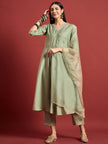 Green  Silk Blend Embroideried A-Line Kurta Trouser