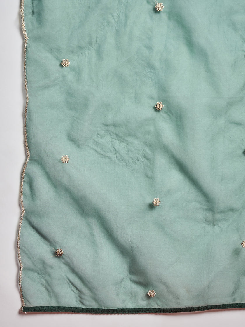 Green  Chinon Embroideried Anarkali Kurta  Trouser