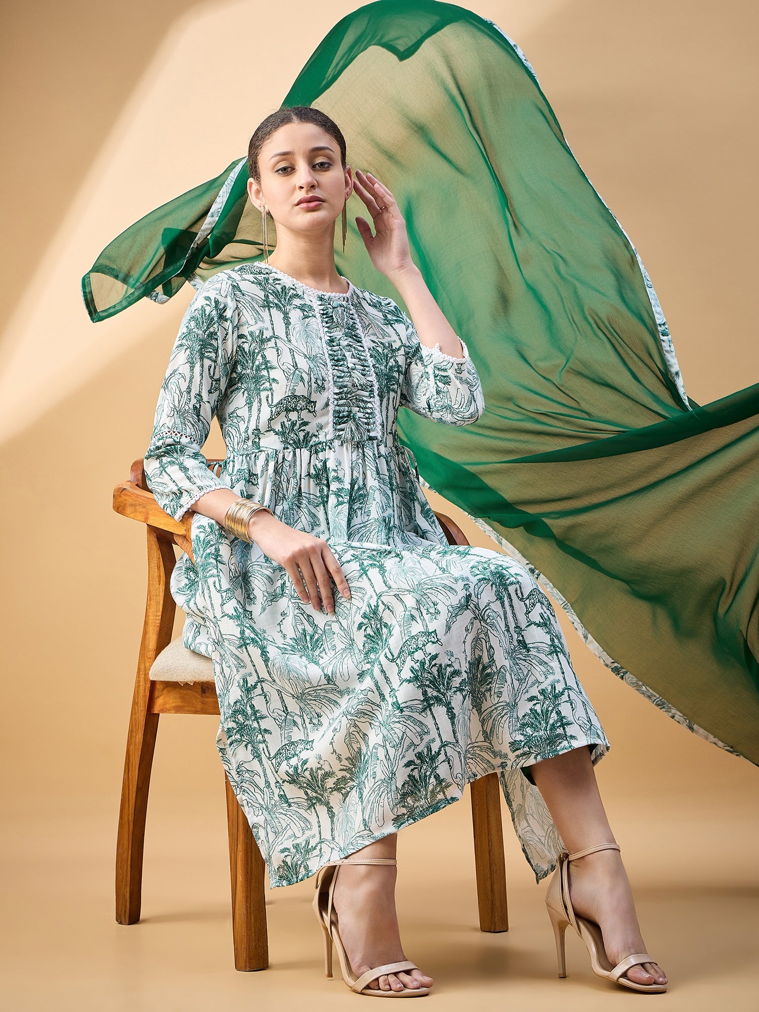 Multi  Cotton Blend Printed A-Line Kurta  Trouser