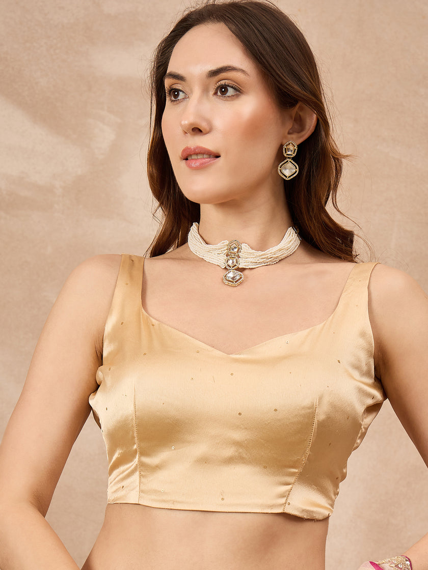 Multi Pure Chiffon Stripped with Gota Lace Saree with Unstitched Blouse