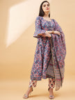 Grey   Pure Cotton  Printed  Anarkali Kurta  Trouser